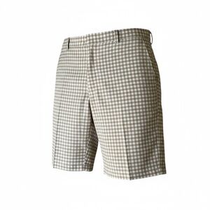 Peter Millar Wicking Tan White Gingham Check Flat Front Mens Shorts, 36